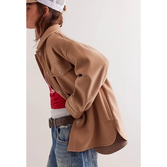 Free People Jackets & Blazers - NEW FREE PEOPLE WE THE FREE CAMEL LOLA SHIRT JACKET SHACKET SZ XL